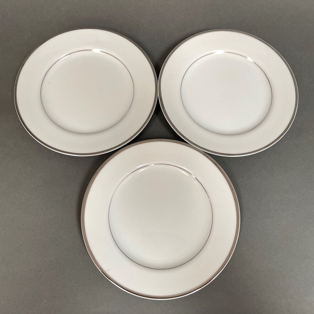 Royal Gallery Jill 9005P White Platinum Trim Bread Butter Plates Japan Lot of 3